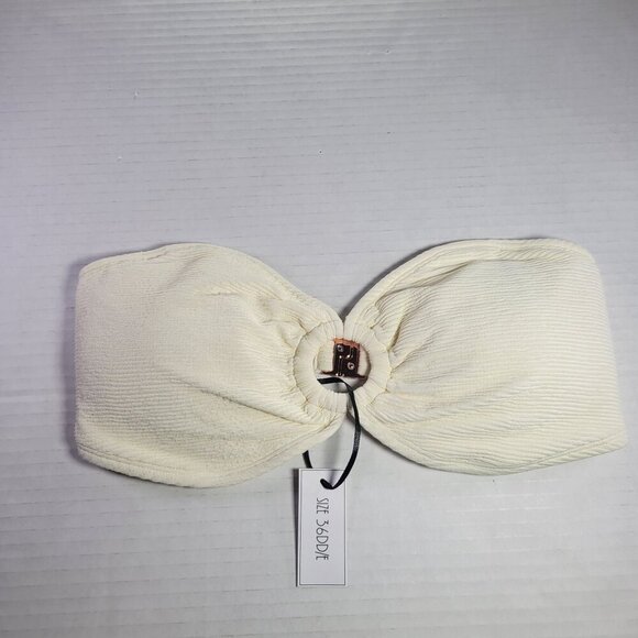 Ivory Rose Cream Textured Bandeau Halter Straps Bikini Top Size 36DD/E - Picture 5 of 9